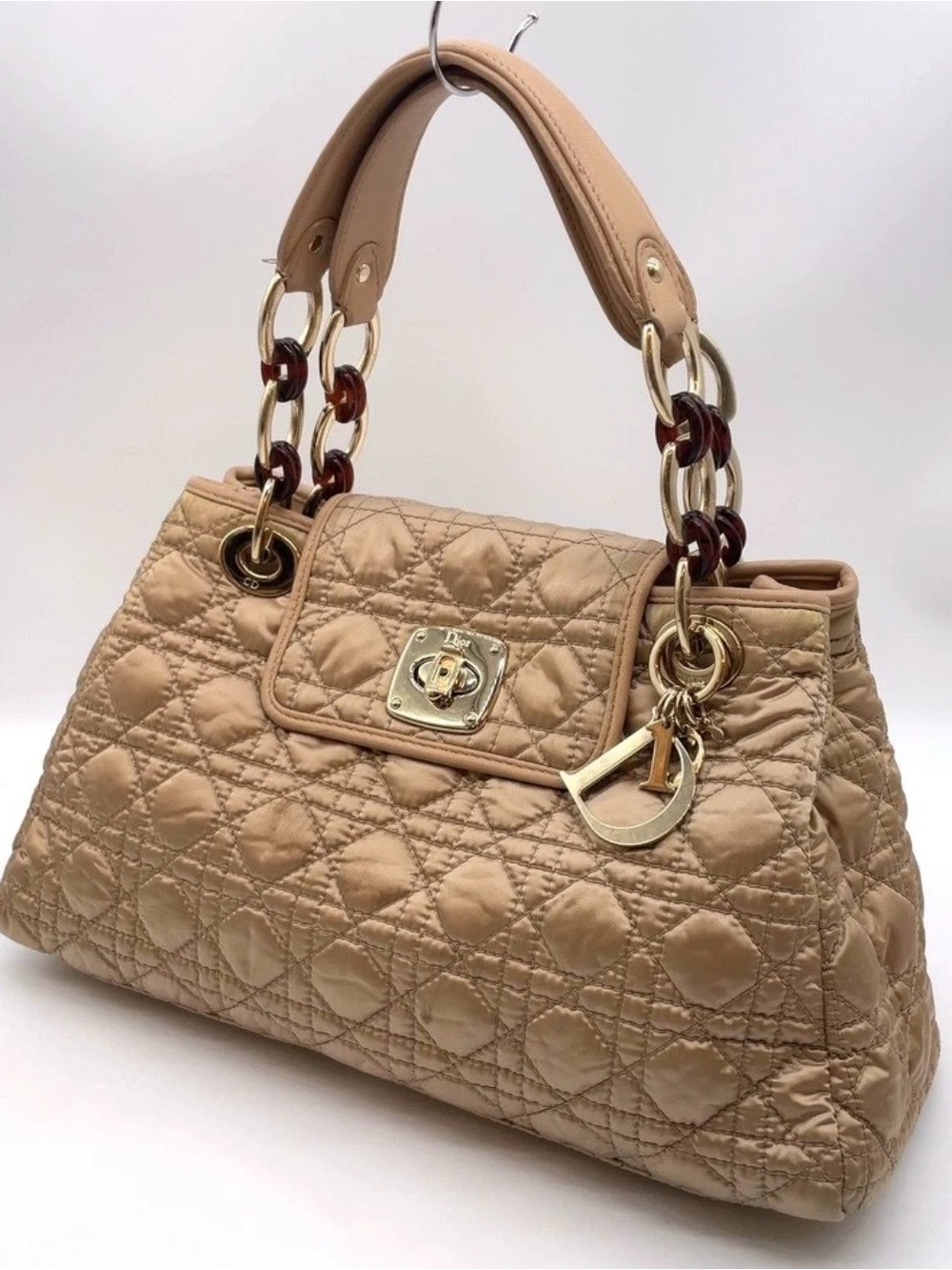 Dior Tan Quilted Shoulder Bag with Gold Hardware